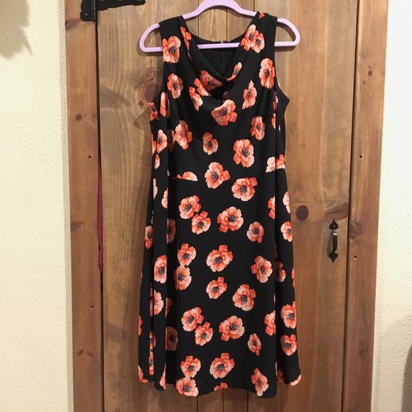 black dress with orange flowers